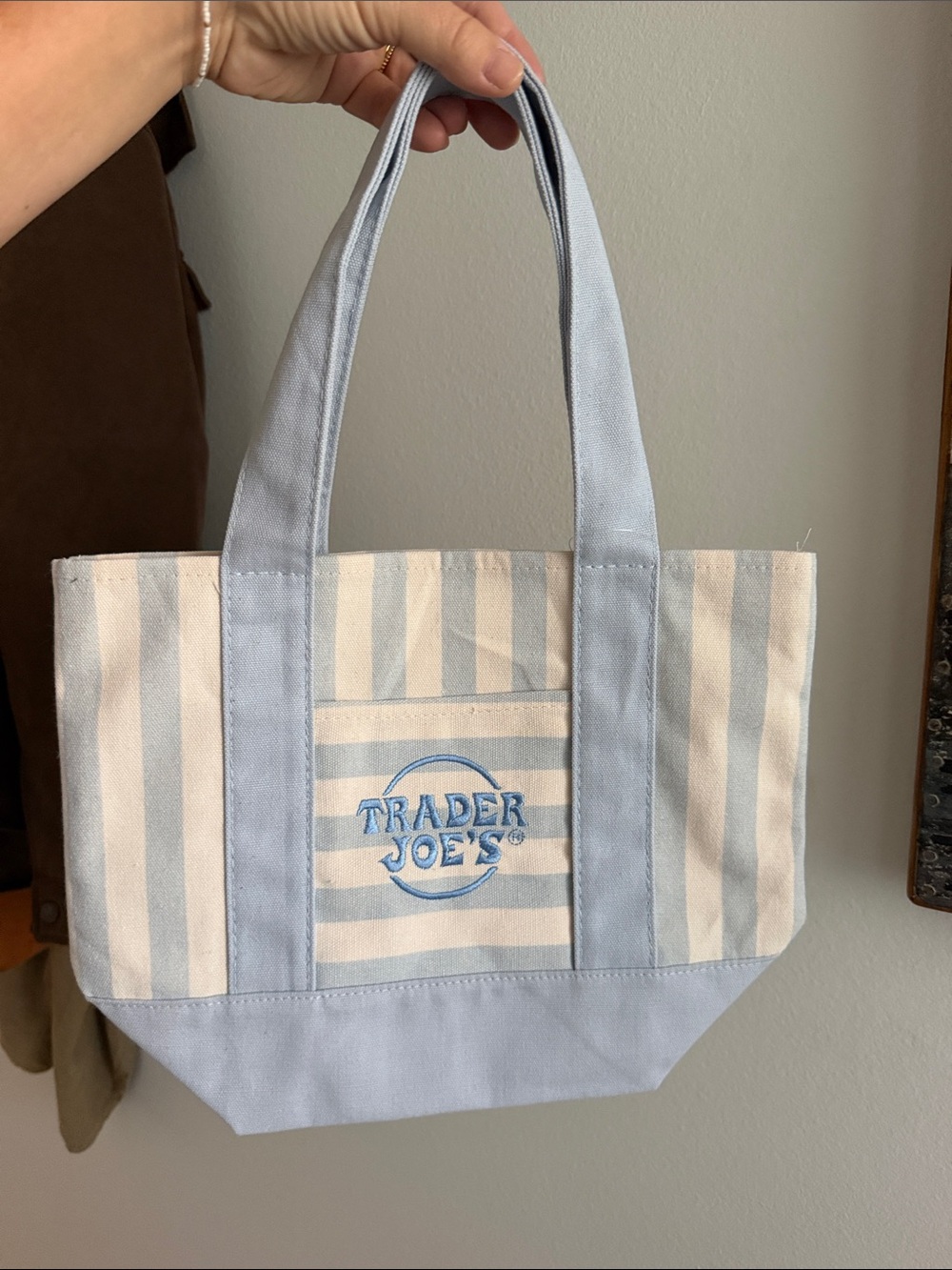 Trader Joe’s Mini Blue & Cream Striped Canvas Tote Bag